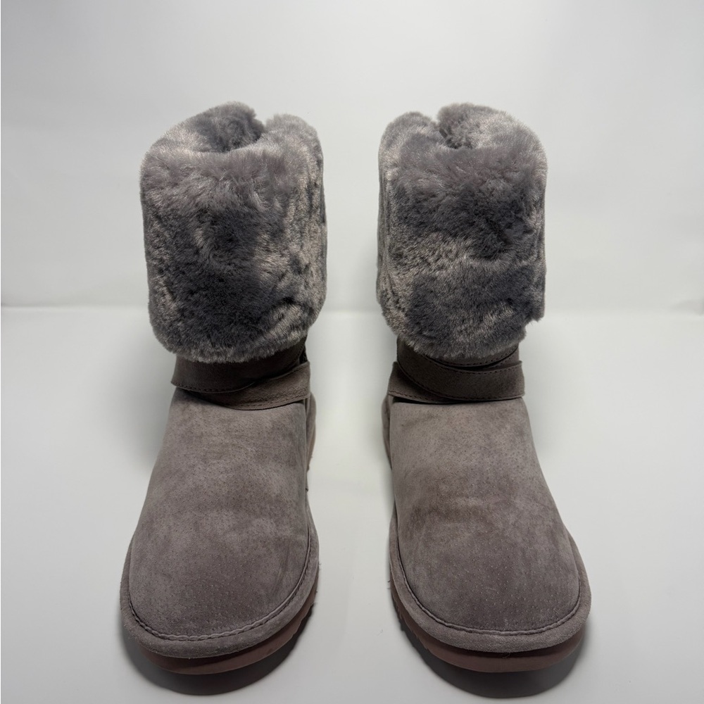 NWOB Women’s LAMO Boots Gray/Purple Suede Faux Fur Lined Size 7.5